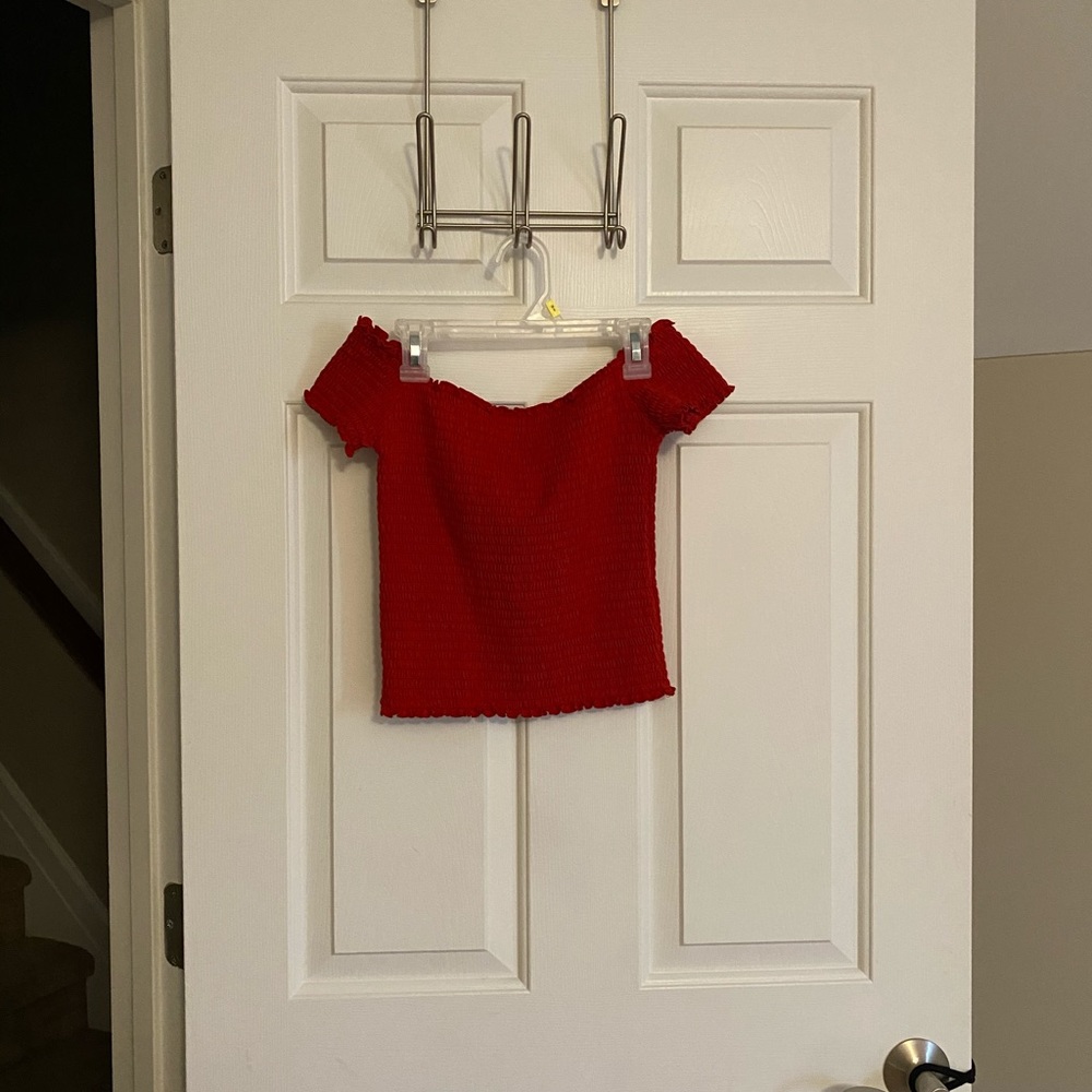 Red off the shoulder crop top